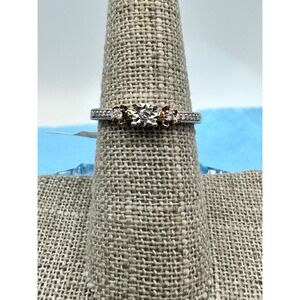Sterling Silver Diamond Floral Accent Ring Size 7.25 Rose Gold Tone